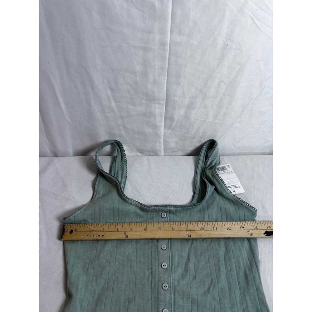 SO Ribbed Henley Tank Top Size S Green Lace Trim Button Front Womens - Picture 5 of 7